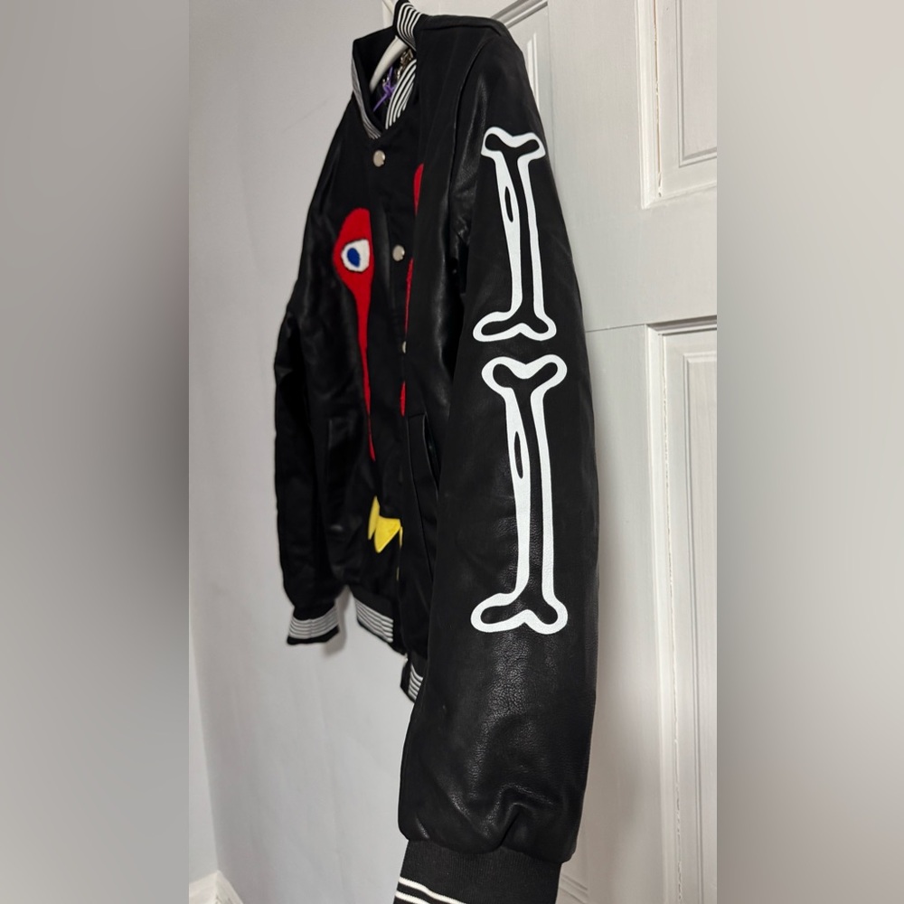 Hardsoda Skeleton Bones Varsity Jacket Black Faux… - image 5